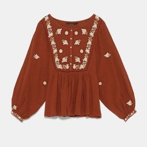 Used ZARA embroidered boho peasant top